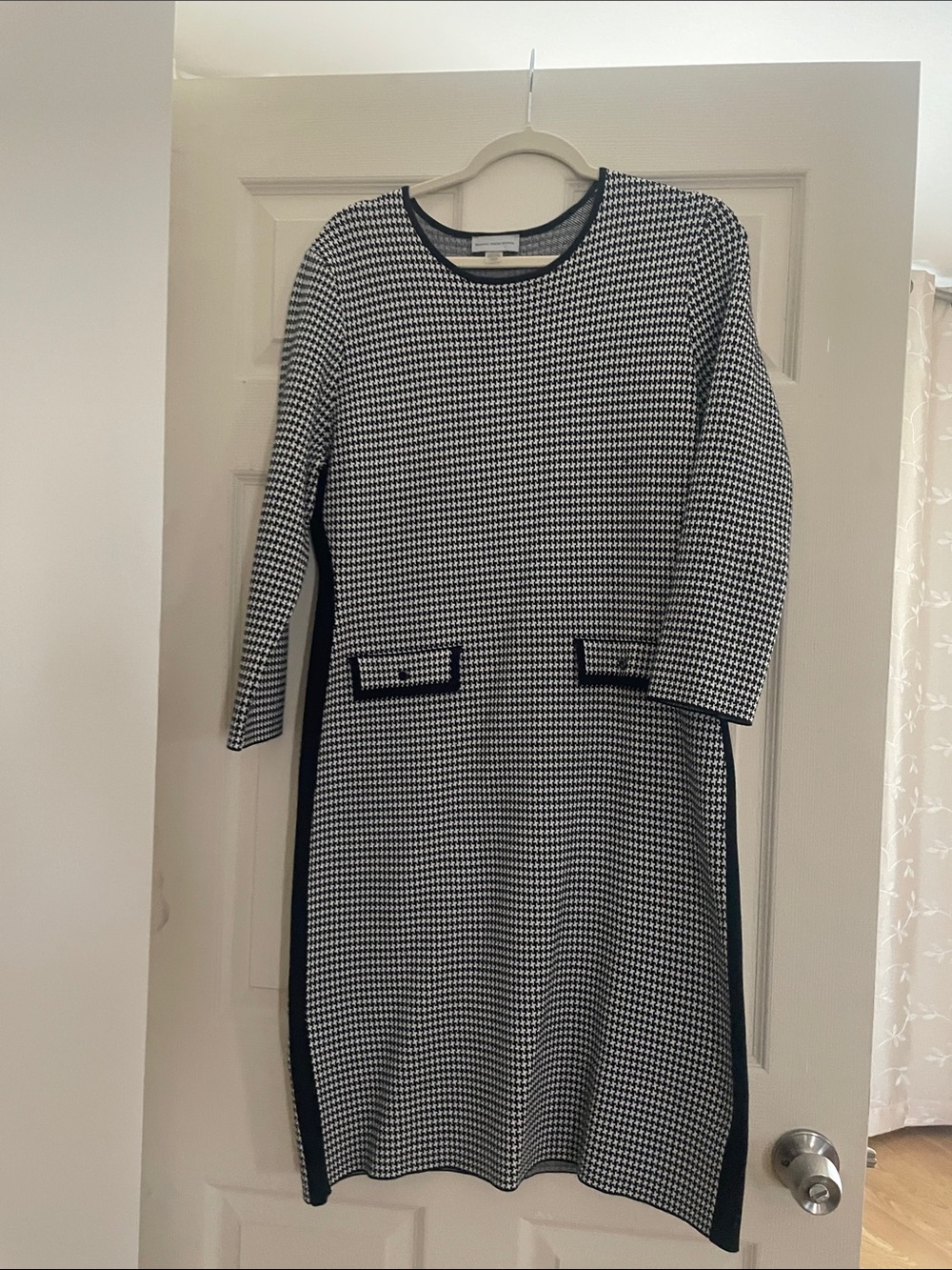Marc New York Black & White Houndstooth Long-Sleeve Sheath Dress